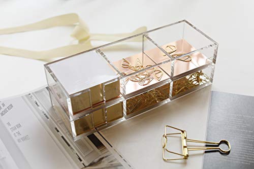 Clarity Gold Notes Holder with Cube Memo Pad 320 Sheets, Acrylic 3 in 1 Drawer Organizer by Draymond Story (Clips Sold Separately) - Gift Ideas for Women