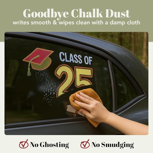 8 Jumbo Car Window Markers Washable for Auto - 15mm Pastel Chalk Pens