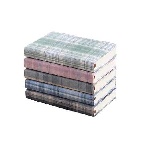 ASWRTYJO A6 Student Notebook Cloth Plaid Cover Handbook Set Of 5