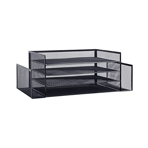 TOMYEUS File Holder Metal File Rack Office File Box Multi-layer Folder Storage Box Data Rack File Storage Rack Black Desk Organizer for School/Office File Organizer