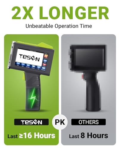 TESEN New Upgrade Handheld Inkjet Printer with 1/2 Inch (12.7mm) Printhead for Date Time Logo Batch Number QR Code Quick Drying Printing on Plastic Wood Carboard Metal Glass and More (Green)