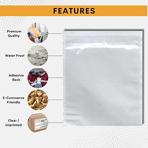 300 Pack 7"x10" Shipping Label Sleeves – Clear Self-Adhesive Packing Slip Pouches, Waterproof Packing List Envelopes – Ideal for Shipping Documents, Mailing Labels, Invoices & Packing Slips