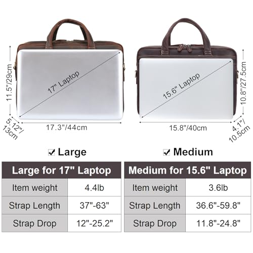 Masa Kawa Leather Laptop Briefcase for Men 15.6" Computer Messenger Bag