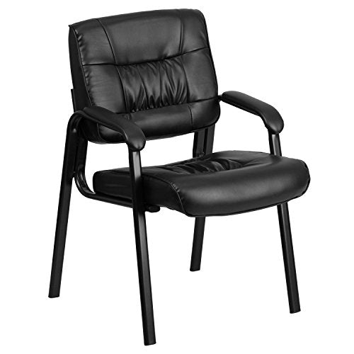 Flash Furniture Haeger LeatherSoft Tufted Executive Reception Chair with Padded Armrests, Upholstered Side Chair for Living Room or Office, Black