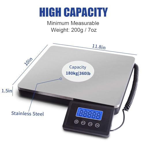 DFEDHF Digital Postal Scale 180kg/400lb Parcel Shipping Scale with Separate Large LCD Display, g/kg/oz/lb Switchable, with Stable & Hold Indication for Packages/Post Office/Home