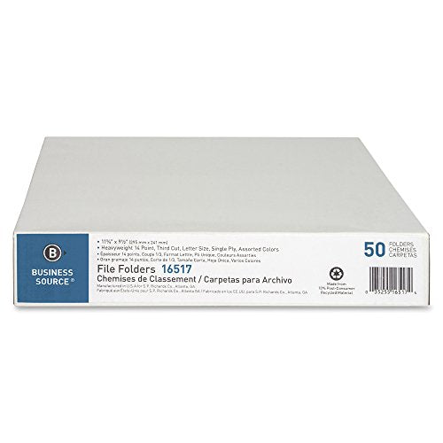 Bus. Source Hvyweight 1/3 Cut Color File Folders