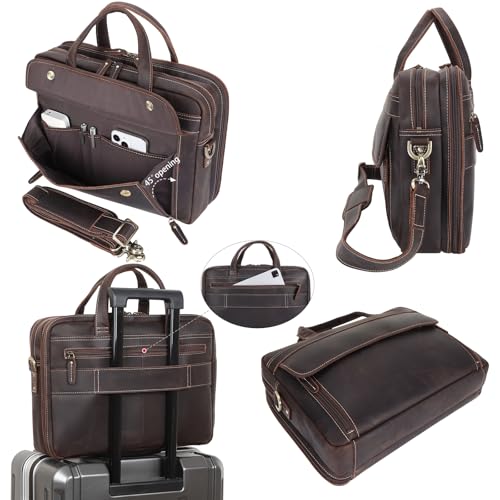 Masa Kawa Leather Laptop Briefcase for Men 15.6" Computer Messenger Bag