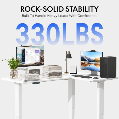 FLEXISPOT E6L 63" Reversible L-Shaped Electric Standing Desk, Triple Motor Height Adjustable Corner Desk with 3-Stage Legs, Ergonomic Sit Stand Desk for Executive Home Office, White