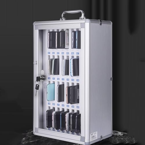 Classroom Office Cell Phone Locker Cabinet,12/24/36/48/60 Slot Aluminum Alloy Clear Pocket Chart Cell Phones Storage Cabinet,Wall-Mounted Mobile Phone Safe Deposit Box with Safety Lock & Handle