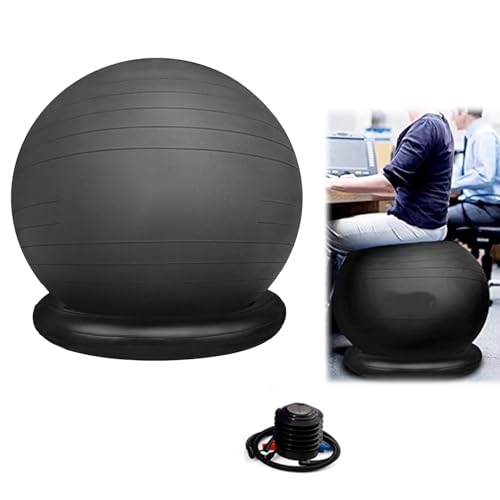 EXCLURA Office Balance Ball Chair with Base & Pump, Exercise Ball Ergonomic Yoga Ball Seat, Anti-Burst Stability Sitting Chair for Posture Training(65 cm (25 5/8"))