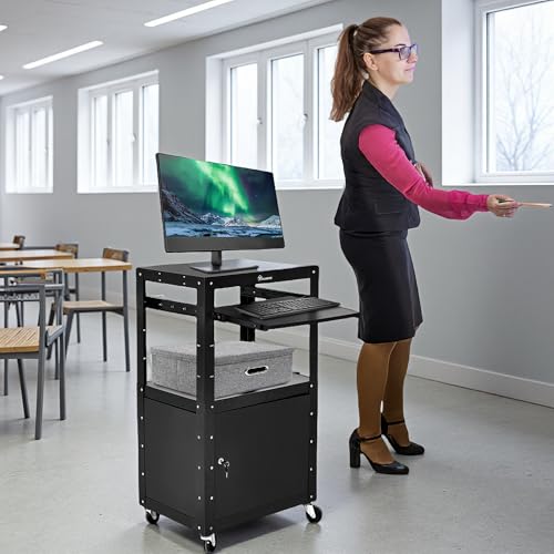 YITAHOME Rolling AV Media Cart w/Wheels Locking Cabinet & 16.4ft Cord Black
