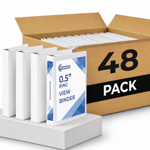 Rosmonde Bulk 3 Ring Binders, 0.5 Inch, 48 Pack, Round Ring Bulk Binders