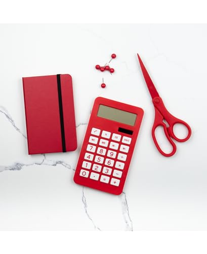 JAM PAPER Desktop Calculator - 10 Digit LCD Display - 3 3/4 x 6 3/4 Inches - Red - Bulk 10/Pack