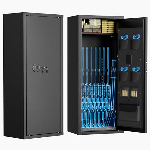 Superday 15-18 Rifle Gun Safe with Keyboard, Quick Access Large Gun Safe for Rifles, Locking Gun Cabinet Rifle Safe with Gun Safes Pockets and Adjustable Rifle Rack for Home, Office（Black）