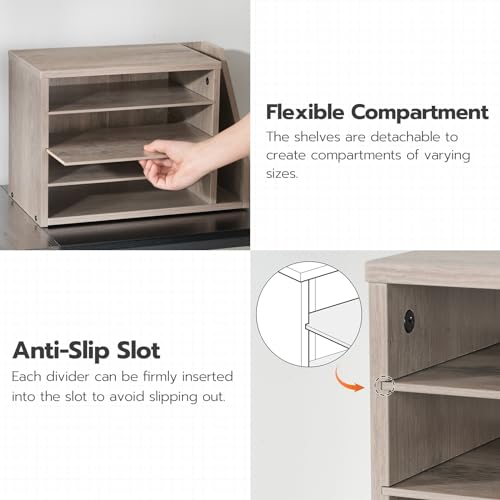 HOOBRO Mail Sorter, Literature Organizer with Adjustable Shelves, Paper Organizer for Office, Home, Wood Countertop Mail Sorter, File Holders, Magazines, Greige BG41WF01N1