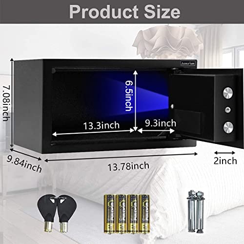 JUGREAT Safe Box with Sensor Light,Electronic Digital Security Safe Steel Construction Hidden with Lock，Wall or Cabinet Anchoring Design for Home Office Hotel Business 0.55 Cubic Feet Black