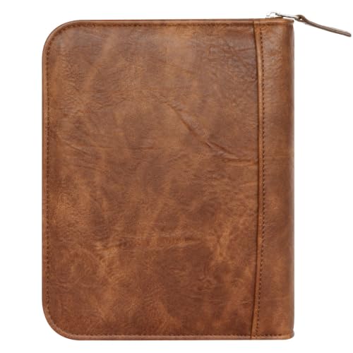 FranklinCovey - FC Basics Ring-Bound Binder for FranklinCovey Planners | Distressed Simulated Leather - Zipper Binder (Classic, Brown)