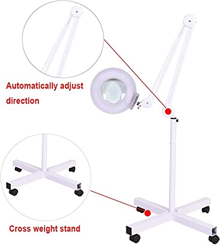 DFEDHF Magnifying Floor Lamp, Glass Adjustable Stable Rolling Floor Standing Magnifier Light, 16X Magnifier Rolling Wheels Cold Light for Salon Facial and Home