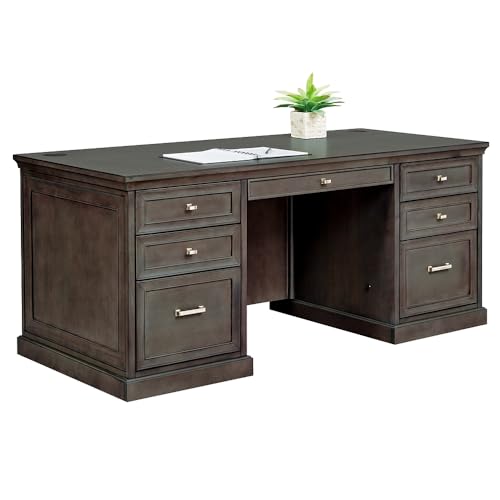 NBF 68" W Double Pedestal Executive Office Desk - Ergonomic Computer Desk with 4 Box Drawers and 2 File Drawers - Statesman Modern Work Desk - Cherry, 68.25" W x 30" H