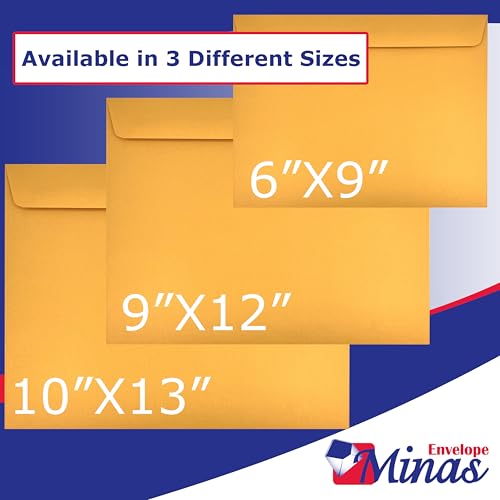 100 Minas Envelope - 10 x 13 Inch Booklet Envelopes, Heavy 28lb Kraft Paper, Side Opening, Gummed Flap, 100 Count