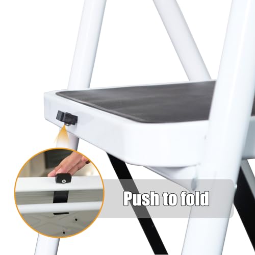 TCE 3 Step Ladder, 400lbs Ergonomic Folding Stool with Anti-Slip Pedal, Step Stool with Padded Handle for Kitchen, Household, Offices