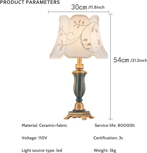 ROPCVAX Vintage Table Lamp 21.2" Gold Ceramic Table Lamp,White Fabric Drum Shade, Antique Brass Metal, Farmhouse Desk Lamp for Living Room Bedroom House Bedside Nightstand Home Office (Green)(Gree