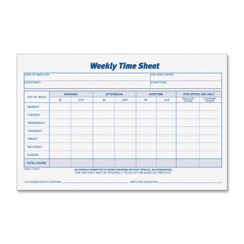 Wholesale CASE of 15 - Tops Weekly Timesheet Form-Weekly Time Sheets, 8-1/2"x5-1/2", 100 Sheets/Pad, 2PD/PK