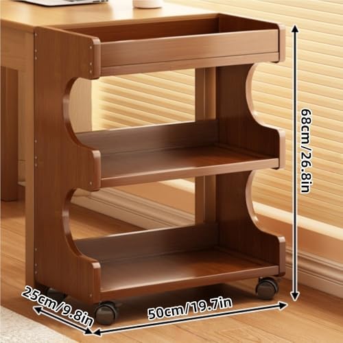 Rolling Book Cart, Mobile Bookcase with Wheels, Wooden Bookshelf, Multi-Layer Storage Rack for Bedroom, Small Space, Dormitory(19.7 * 9.8 * 26.8in)