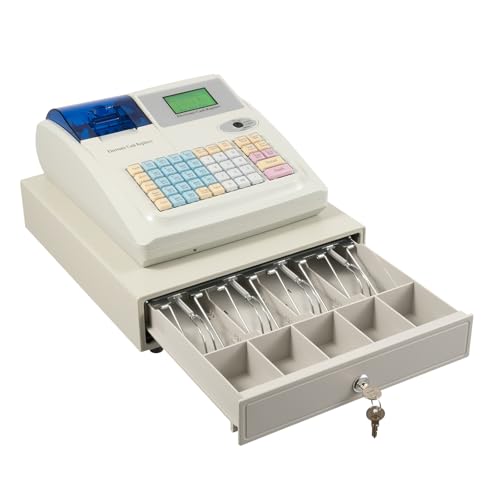 48 Keys Cash Registers, Flat Keyboard with Drawer Box 8-Digital LED, POS Cash Machine Flat Keyboard for Catering Supermarkets Clothing Stores Hamburger Stores