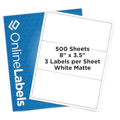 OnlineLabels 8" x 3.5" Wrap-Around Labels - White Matte - 500 Sheets
