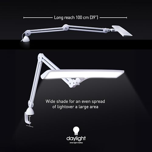 Daylight Company Lumi Task Lamp,+95 CRI, 4000 Lux,Craft Light, Super Bright Desk Lamp, Touch Dimmable, 2 Brightness Levels, Ideal Table Light, Drawing Lamps - Metal - 15 W