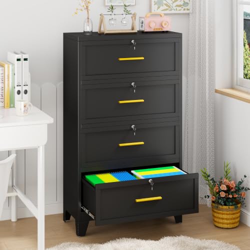 4 Drawer File Cabinet with Lock, Lateral Filing Cabinet for Home Office