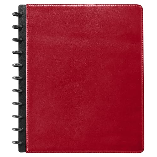 Levenger Circa Premium Leather Foldover Discbound Notebook Journal with Pockets, Red, Letter