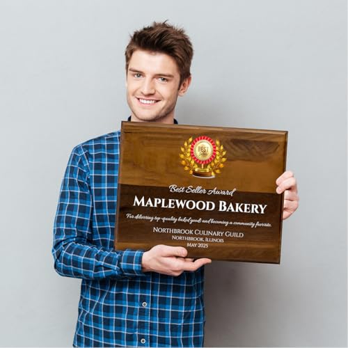 Customizable Walnut Plaque- Includes your Color Photo or Logo and Text - Great for Employee Recognition, Sports Awards and Lifetime Achievements (12 x 15")