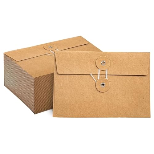 Kraft Paper Envelope Folders 100-240 Pcs Brown Envelopes Manilla with String Tie Closure Project Pockets Document Organizer, 4.53 X 6.7 Inches for Office Letters Postcard Photo(200pcs)