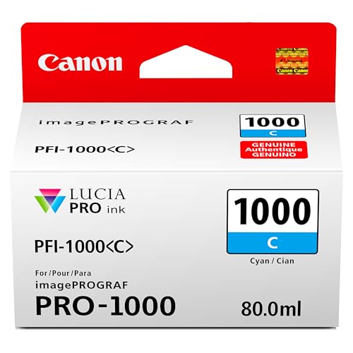 Canon PFI-1000 Genuine Cyan Ink Tank, Compatible with ImagePROGRAF PRO-1000 Printers