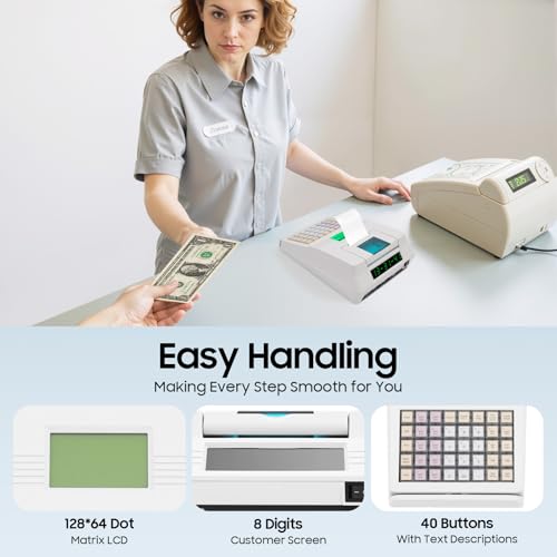 40 Keys Electronic Cash Register, Electronic POS Syetem with Drawer and Thermal Printer, Cash Management System with LED Display for Small Businesses, Retailers, Catering, Supermarket Retail