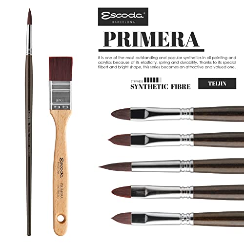 Escoda Primera Series 1950 Artist Watercolor and Acrylic Paint Brush, Synthetic Maroon Teijin Filament, Bright, Size 22