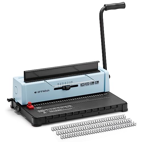 OFFNOVA Wire Binding Machine, 34 - Square Punch Holes, 3:1 Pitch, Punch 12 Sheets Bind 120 Sheets, Book Binder with Adjustable Side Margin, Easy to Punch for Letter Size / A4 / A5
