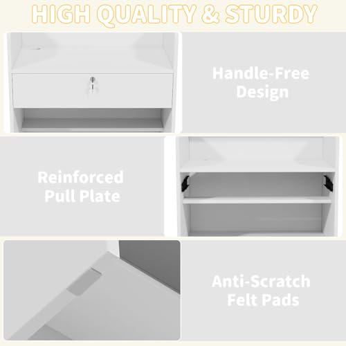 Reception Desk with Counter Modern Front Desk with Lockable Drawer Retail Checkout Counter with LED Light for Office Clothing Store Lobby Beauty Salon, 15.8x27x37.8in, White