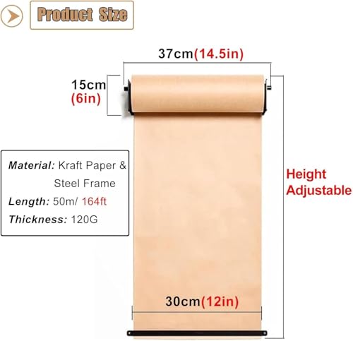 LNNW Kraft Paper Dispenser 12/24/36 Inches Kraft Paper Dispenser Holder, for DIY Drawing Wall Mounted/Note Taking Decorative Message Boards for Wall(30cm/12inch Wide)