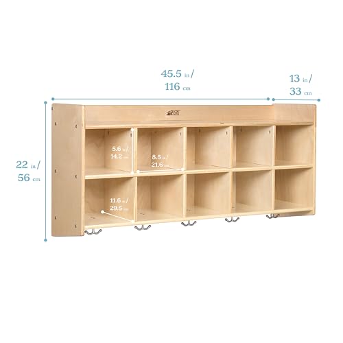 ECR4Kids 10-Section Hanging Coat Locker with Shelf and 10 Scoop Front Bins, Cubby Storage, Contemporary