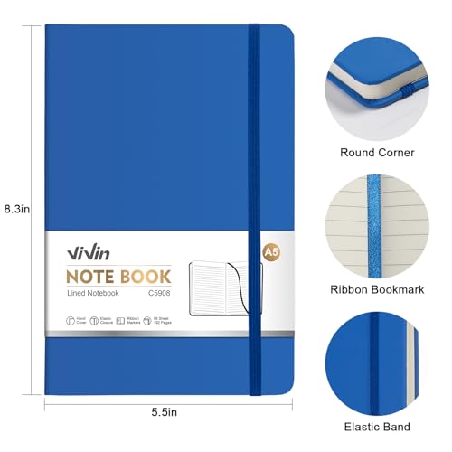 ViVin 8 Pack A5 Hardcover Lined Notebook,192 pg College Ruled 5.5x8.3