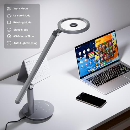 Honeywell H6 Desk Lamp for Home Office, Dimmable Reading Table Light, Gray