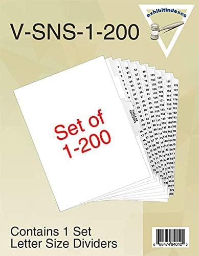 Exhibitindexes® Side Collated Tabs AVE Style Bold Font 1-200 Made in USA