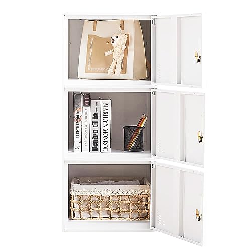 iCHENGGD 3 Door Metal Locker Steel Storage Cabinet, Office Storage Lockers for Employees, Vertical Metal Cabinets for Home,Office,School,Room Storage Organizer (White)