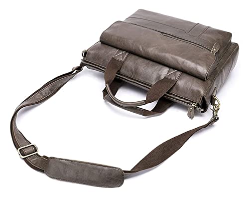 XIADENGLAN Leather Briefcase 14" Laptop Handbag Crossbody Bag Travel Office rk Satchel Business Messenger Shoulder(Gray)