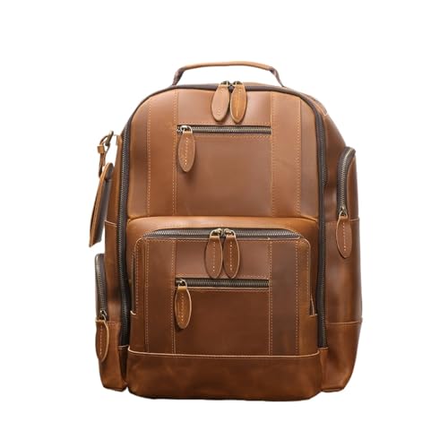 ROROR Retro Leather Backpack For Men Multifunctional Travel Backpack Leather Large Capacity Computer Bag For Men(Brown)