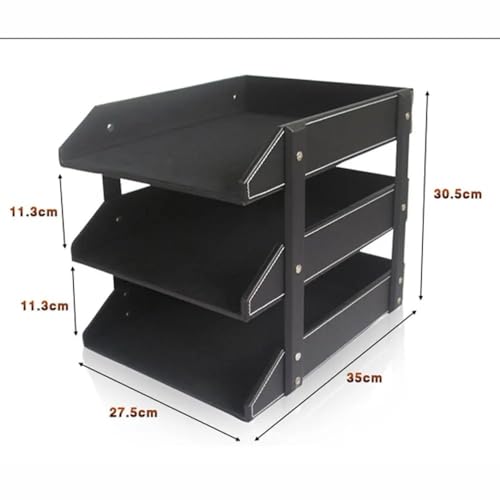 FENSAJRD Office Supplies 3 Layers File Rack PU Leather A4 Document Tray Shelf Frame Paper Desk Organizer Home Magazine Tray Letter Holder(Black)