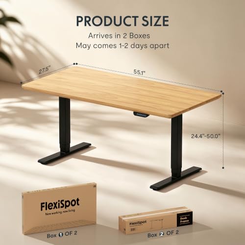 FLEXISPOT E6 MAX Solid White Oak Wood Dual Motor Standing Desk, 55 x 28